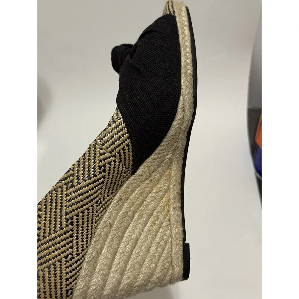 Kelly & Katie  8.5 M Knotted Espadrille Woven Wedge Sandal Black Beige